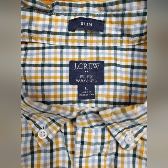 JCrew Flex Washed Green Yellow Plain Button Up Men's Cotton Shirt Size Large - Picture 2 of 11